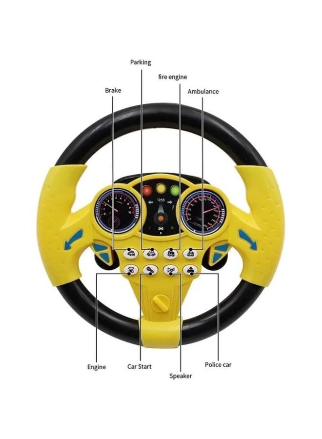 لعبة عجلة قيادة تفاعلية للأطفال من عمر 3 سنوات فأكثر – ألوان أصفر وأسود – مزودة بأزرار وإضاءة ممتعة – تصميم آمن ومتين – تساعد على تنمية المهارات الحركية – سهلة التثبيت – هدية تعليمية ومسلية للصغار - Image 3